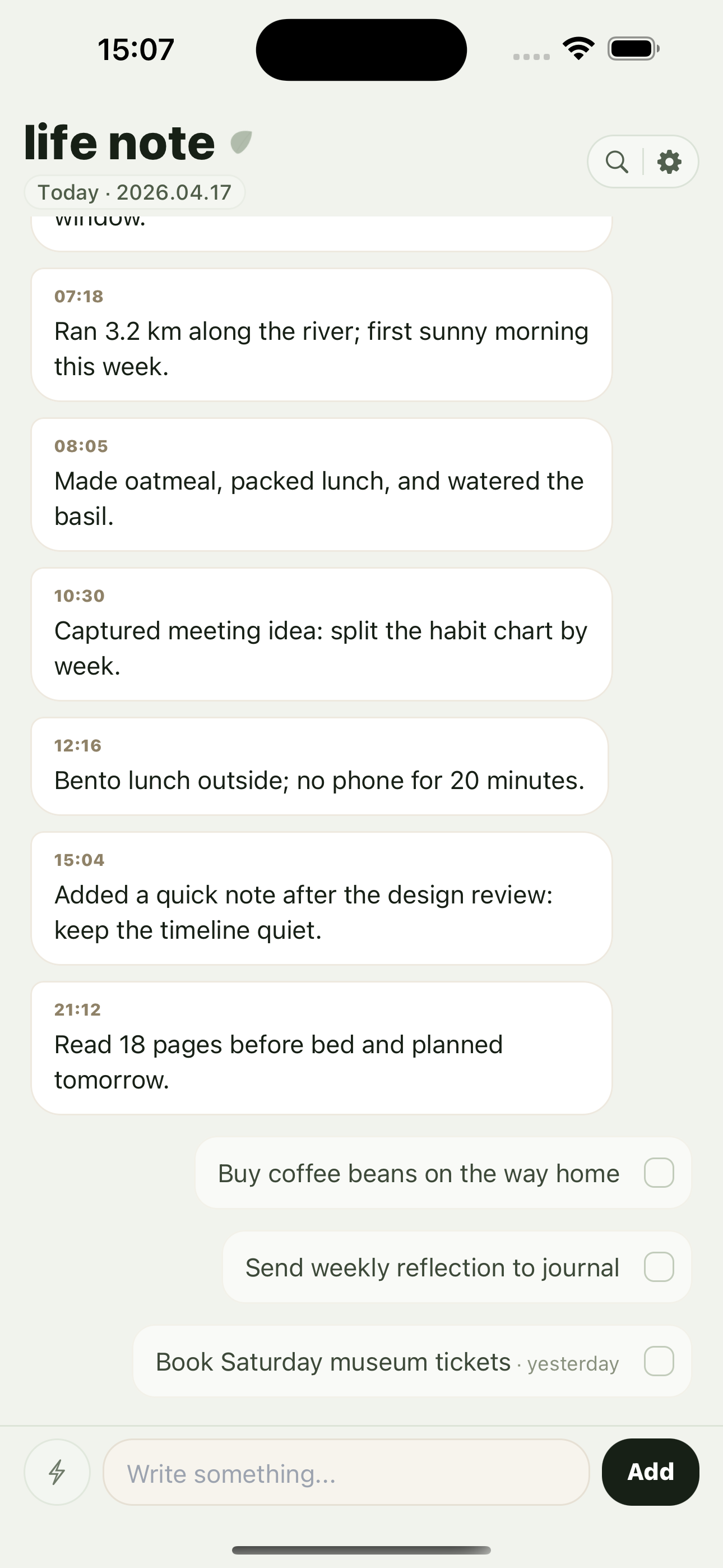 life note timeline screen